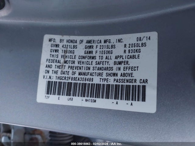 Honda Accord Ex-l 2014 1HGCR2F89EA308489 Image 9