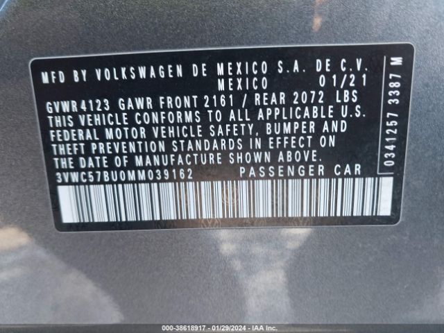 3VWC57BU0MM039162 Volkswagen Jetta S/se/r-line