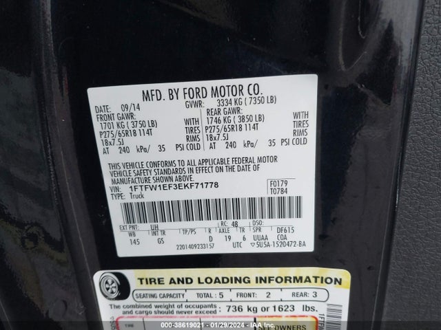 1FTFW1EF3EKF71778 Ford F-150 Xlt