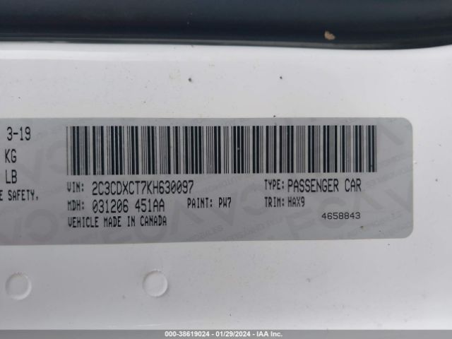 2C3CDXCT7KH630097 Dodge Charger R/t Rwd