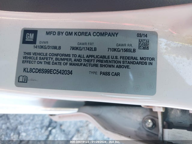 Chevrolet Spark 1lt Auto 2014 KL8CD6S99EC542034 Image 9