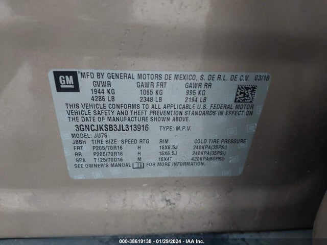 Chevrolet TRAX LS 2018 3GNCJKSB3JL313916 Image 9