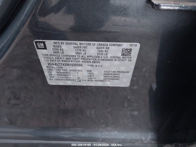 Chevrolet EQUINOX LT 2017 2GNALCEKXH1535559 Image 9