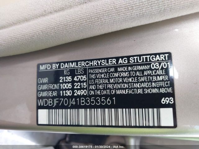 2001 MERCEDES-BENZ E-CLASS WDBJF70J41B353561 Photo 8