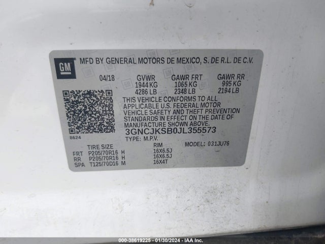 Chevrolet TRAX LS 2018 3GNCJKSB0JL355573 Image 9