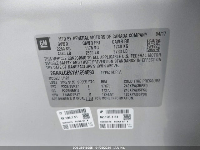 Chevrolet EQUINOX LT 2017 2GNALCEK1H1594693 Image 9