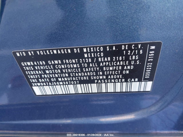 3VWD67AJ5GM307037 Volkswagen Jetta 1.4t Se