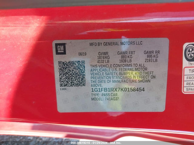 Chevrolet Camaro 1lt 2019 1G1FB1RX7K0158454 Image 9