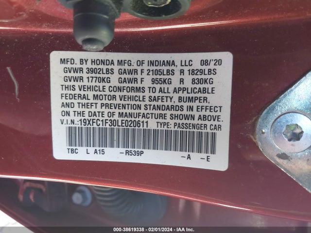 Honda CIVIC EX 2020 19XFC1F30LE020611 Image 9