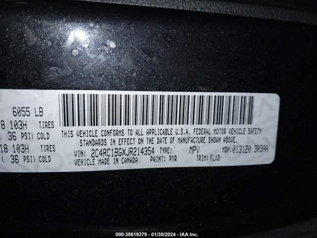 Продаж на аукціоні авто 2018 Chrysler Pacifica Touring L, vin: 2C4RC1BGXJR214354, номер лоту: 38619379