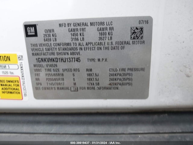 Chevrolet Traverse 2lt 2017 1GNKVHKD1HJ137745 Image 9