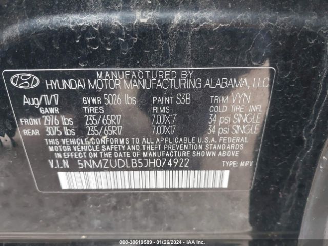 5NMZUDLB5JH074922 Hyundai Santa Fe Sport 2.4l