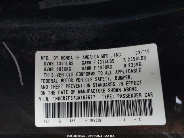 Honda Accord Ex-l 2016 1HGCR2F87GA169627 Image 9