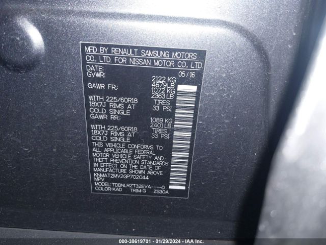 KNMAT2MV2GP702044 Nissan Rogue Sl