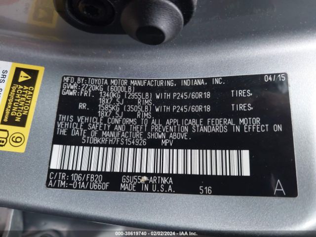 5TDBKRFH7FS154926 Toyota Highlander Le V6
