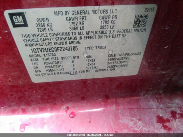 1GTV2UEC0FZ249705 GMC Sierra 1500 Sle