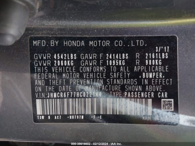 JHMCR6F77HC022144 Honda Accord Hybrid Touring