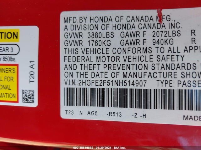 Honda Civic Sport 2022 2HGFE2F51NH514907 Image 9