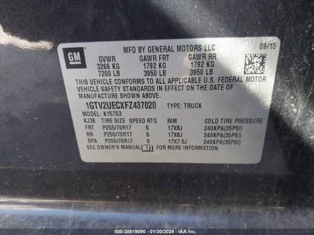 1GTV2UECXFZ437020 GMC Sierra 1500 Sle