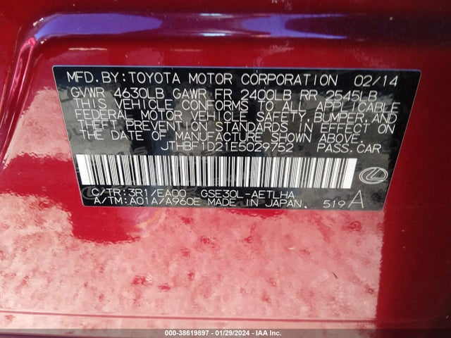 Lexus IS 250 2014 JTHBF1D21E5029752 Image 9