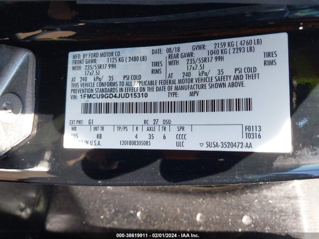 Ford ESCAPE SE 2018 1FMCU9GD4JUD15310 Image 9