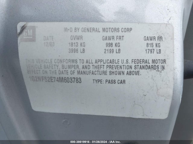 2004 PONTIAC GRAND AM SE1 VIN: 1G2NF52E74M603783