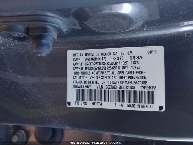 Honda CR-V EX 2016 3CZRM3H50GG720637 Image 9
