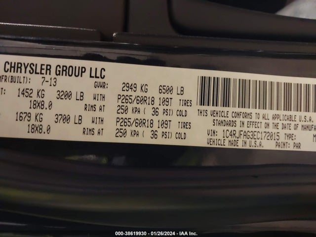 2014 JEEP GRAND CHEROKEE LAREDO VIN: 1C4RJFAG3EC172015