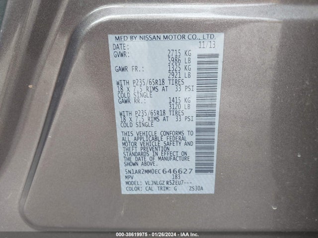 Nissan Pathfinder Sl 2014 5N1AR2MM0EC646627 Image 9