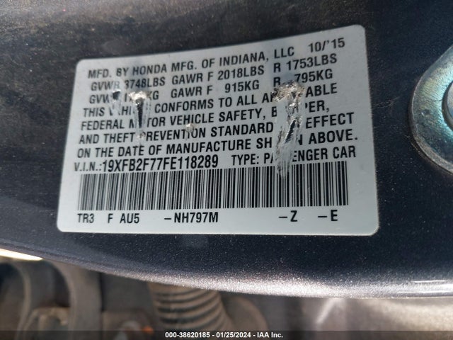 Honda CIVIC SE 2015 19XFB2F77FE118289 Image 9