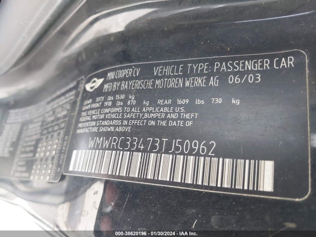2003 MINI COOPER HARDTOP WMWRC33473TJ50962 Photo 8