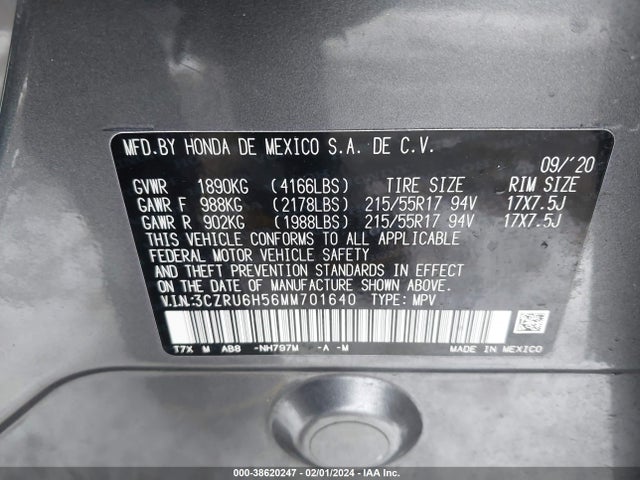 Honda Hr-v Awd Ex 2021 3CZRU6H56MM701640 Image 9