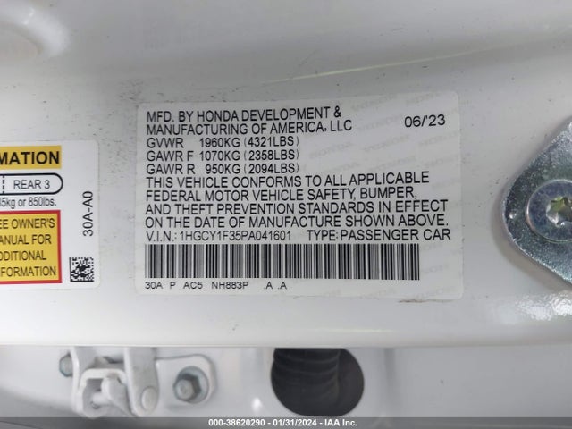 Honda ACCORD EX 2023 1HGCY1F35PA041601 Image 9