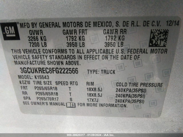 Chevrolet Silverado 1500 2lt 2015 3GCUKREC8FG222566 Image 9