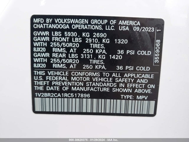 1V2BR2CA1RC517896 Volkswagen Atlas 2.0t Sel