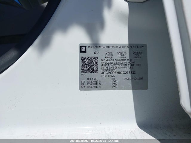 2018 CHEVROLET SILVERADO 1500 1LT VIN: 3GCPCREH0JG218333