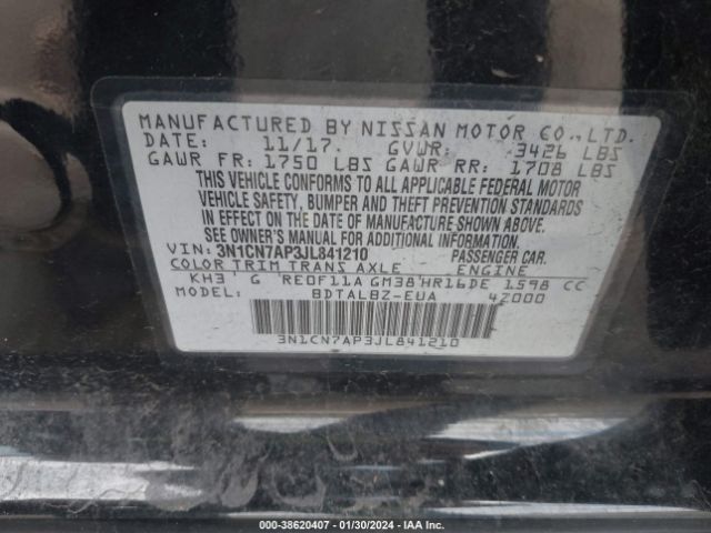 3N1CN7AP3JL841210 Nissan Versa 1.6 Sv
