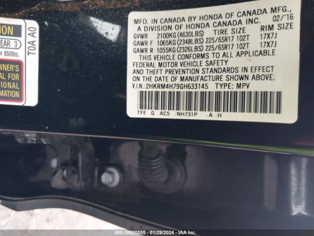 2HKRM4H79GH633145 Honda Cr-v Ex-l