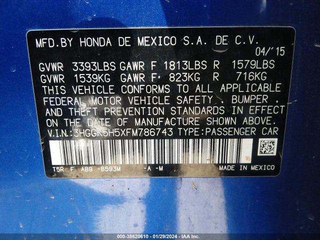 Honda FIT LX 2015 3HGGK5H5XFM786743 Image 9
