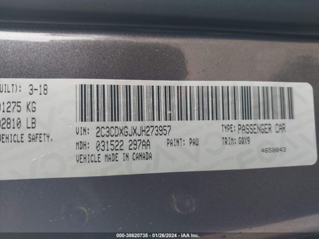 2C3CDXGJXJH273957 Dodge Charger R/t Scat Pack Rwd