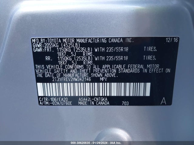 2T3YFREV2HW342146 Toyota Rav4 Platinum