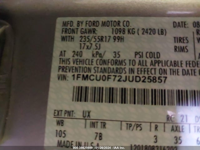 Ford ESCAPE S 2018 1FMCU0F72JUD25857 Image 9