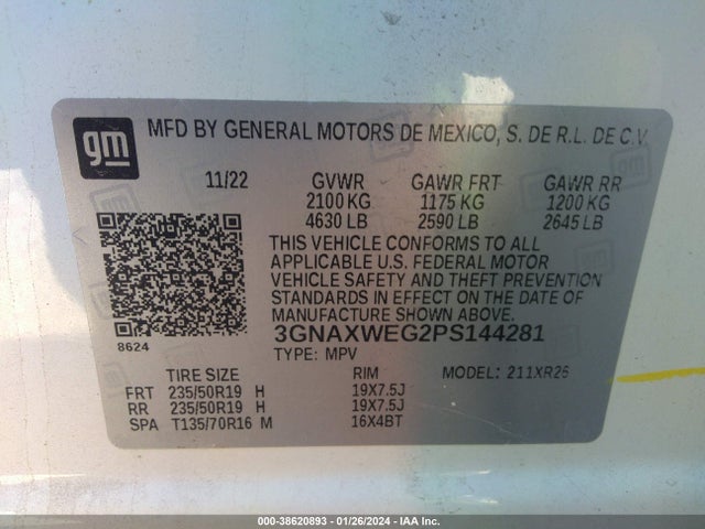 Chevrolet Equinox Awd Rs 2023 3GNAXWEG2PS144281 Image 9