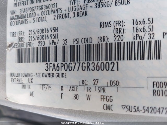 Ford FUSION S 2016 3FA6P0G77GR360021 Image 9