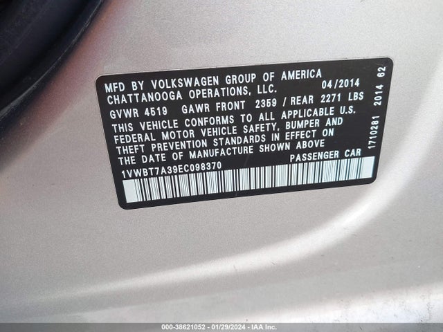 1VWBT7A39EC098370 Volkswagen Passat 1.8t Sport