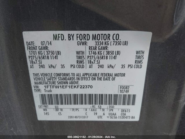 Ford F-150 Stx 2014 1FTFW1EF1EKF22370 Image 9