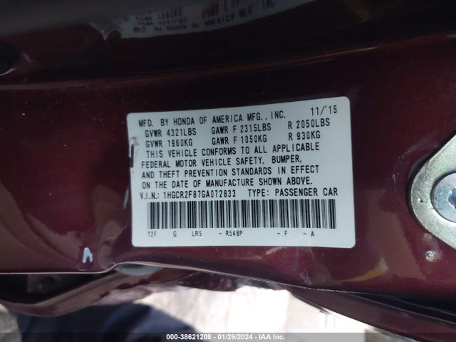 Honda Accord Ex-l 2016 1HGCR2F87GA072833 Image 9
