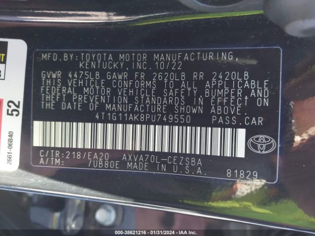 2023 TOYOTA CAMRY 4T1G11AK8PU749550 Photo 8