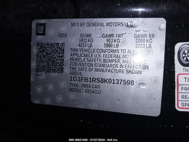 Chevrolet Camaro 1lt 2019 1G1FB1RS8K0137598 Image 9