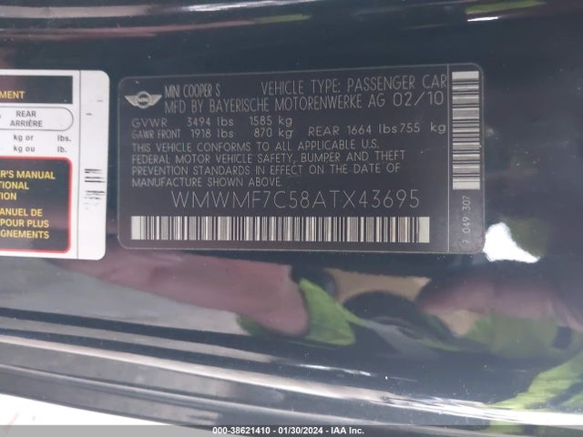 2010 MINI COOPER S WMWMF7C58ATX43695 Photo 8